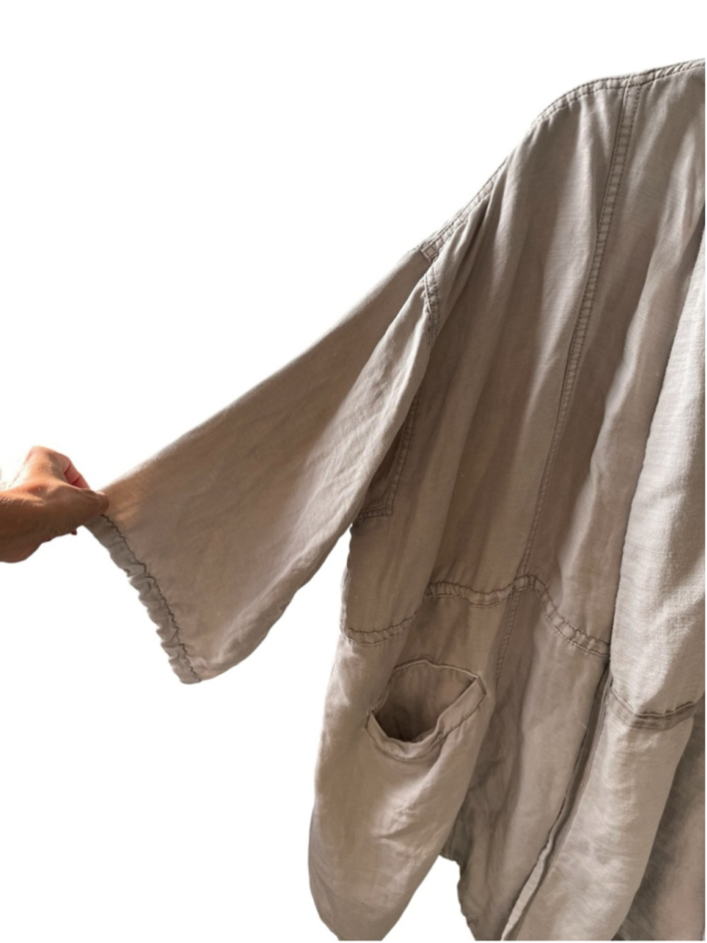 Free People Oversized Linen Kimono Haori Jacket Duster Tan M/L - Picture 4 of 5
